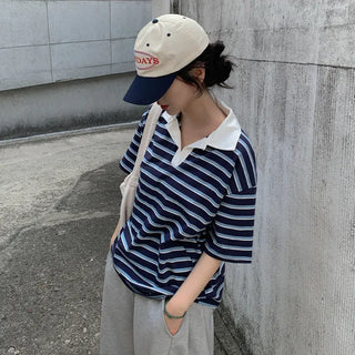 Summer striped short-sleeved polo shirt
