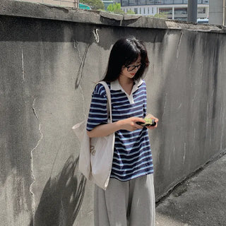 Summer striped short-sleeved polo shirt
