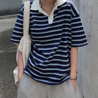 Summer striped short-sleeved polo shirt