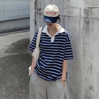 Summer striped short-sleeved polo shirt