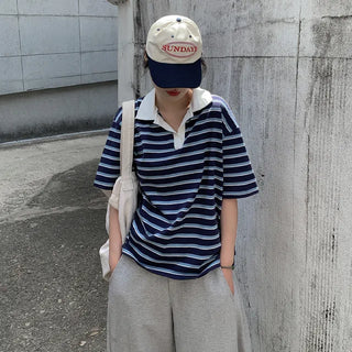 Summer striped short-sleeved polo shirt