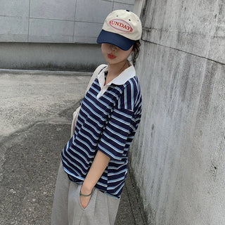 Summer striped short-sleeved polo shirt