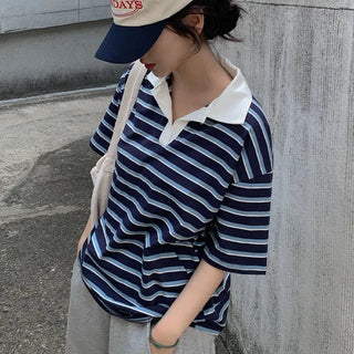 Summer striped short-sleeved polo shirt