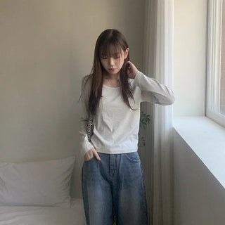 Modal U-neck long-sleeved T-shirt