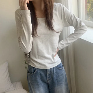 Modal U-neck long-sleeved T-shirt