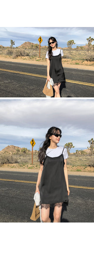 (2 colors) Silky Camisole Dress