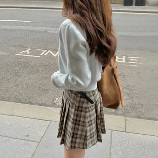 A-line checkered pleated mini skirt