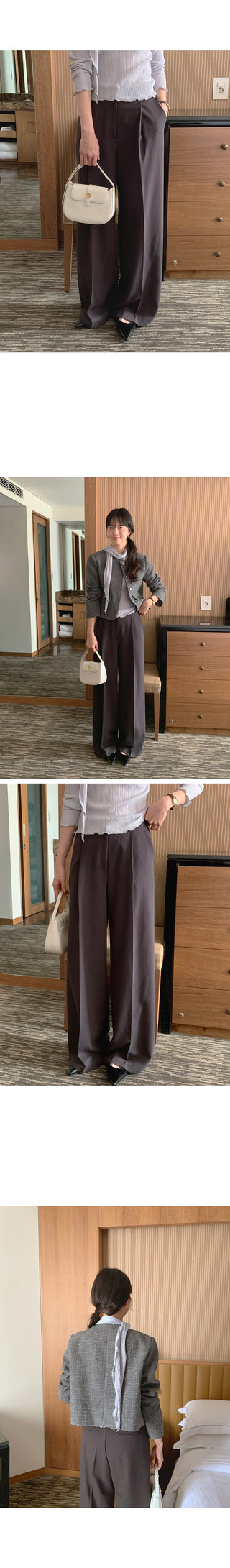Wide-leg slacks with one pleat