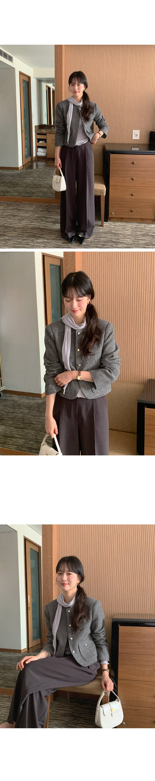 Wide-leg slacks with one pleat