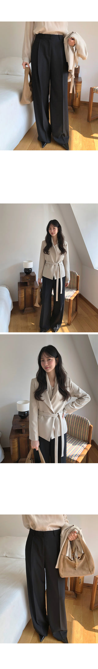 Wide-leg slacks with one pleat