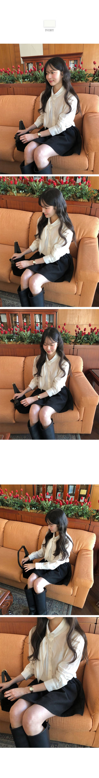 (5 colors) Bow tie blouse