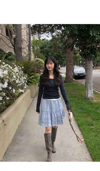 (2 colors) Tiered midi skirt