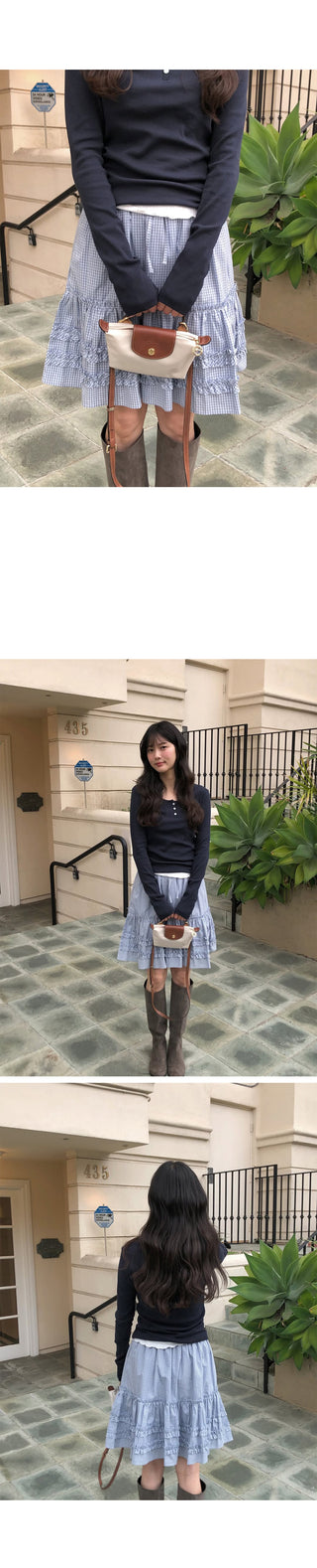 (2 colors) Tiered midi skirt
