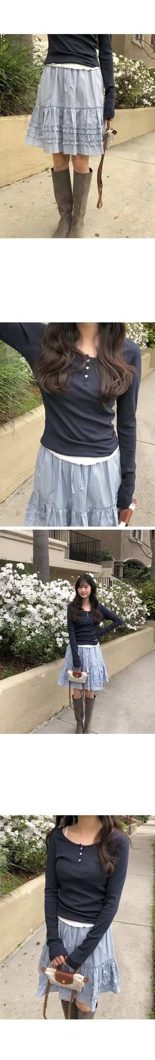 (2 colors) Tiered midi skirt