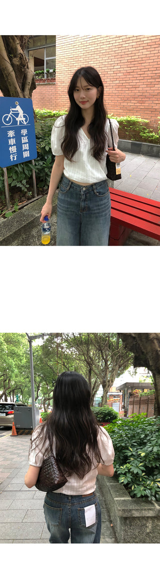 Washed denim pants