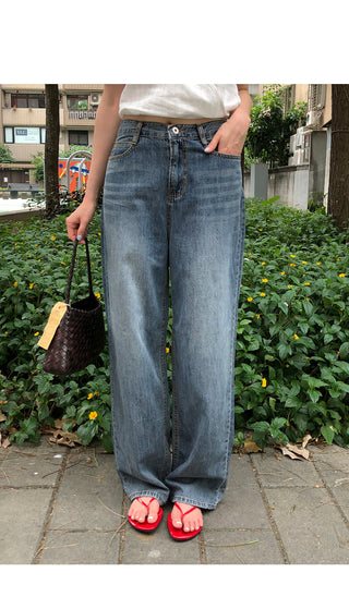 Washed denim pants