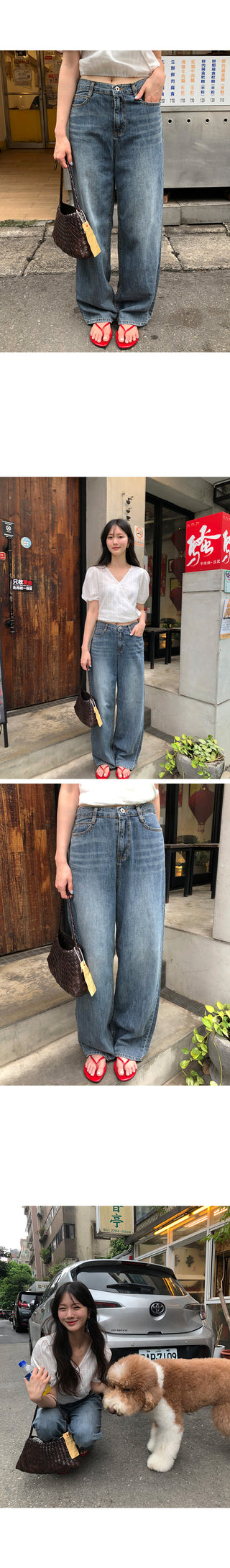 Washed denim pants