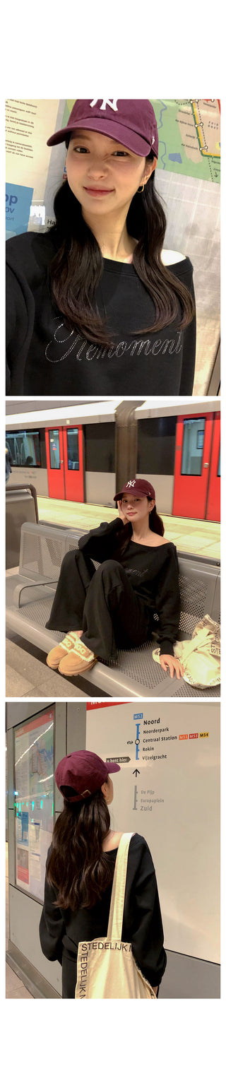 (2 colors) Beaded Boat Neck Sweatshirt
