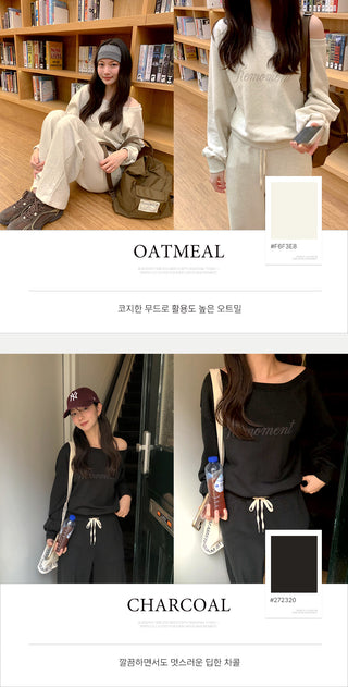 (2 colors) Beaded Boat Neck Sweatshirt