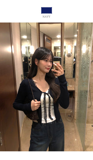 (6 colors) Lace Ribbon Cardigan