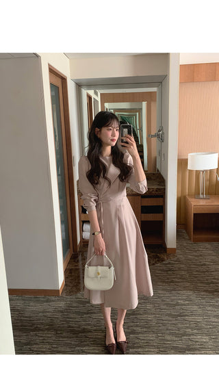 Round neck drape wrap dress