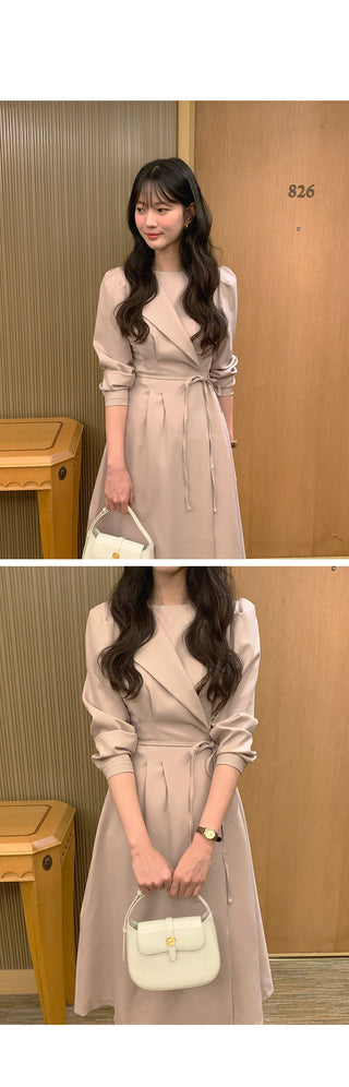 Round neck drape wrap dress
