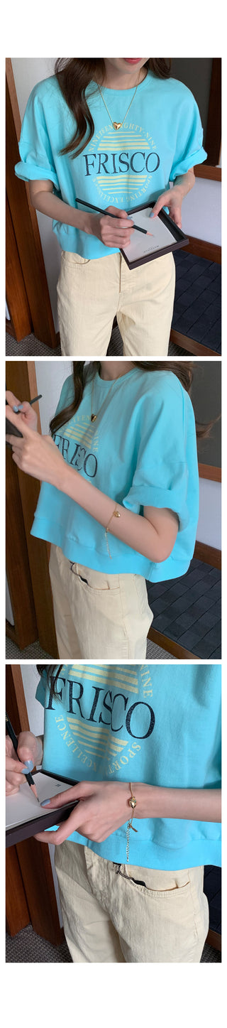 Push print short-sleeved sweatshirt in 4 colors!