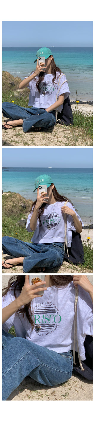 Push print short-sleeved sweatshirt in 4 colors!