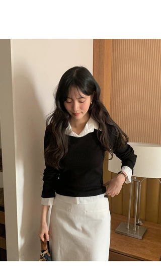 (3 colors) Shirt-layered T-shirt