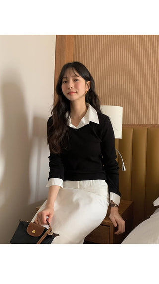 (3 colors) Shirt-layered T-shirt
