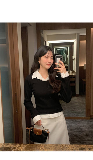 (3 colors) Shirt-layered T-shirt