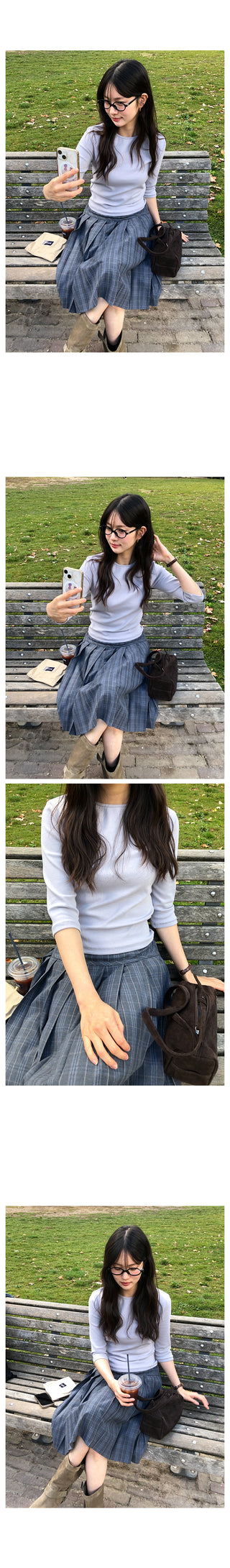 (5 colors) Round neck 7/8 sleeve T-shirt