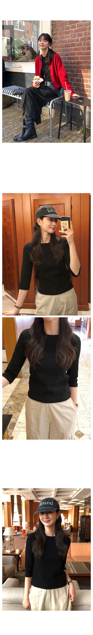 (5 colors) Round neck 7/8 sleeve T-shirt