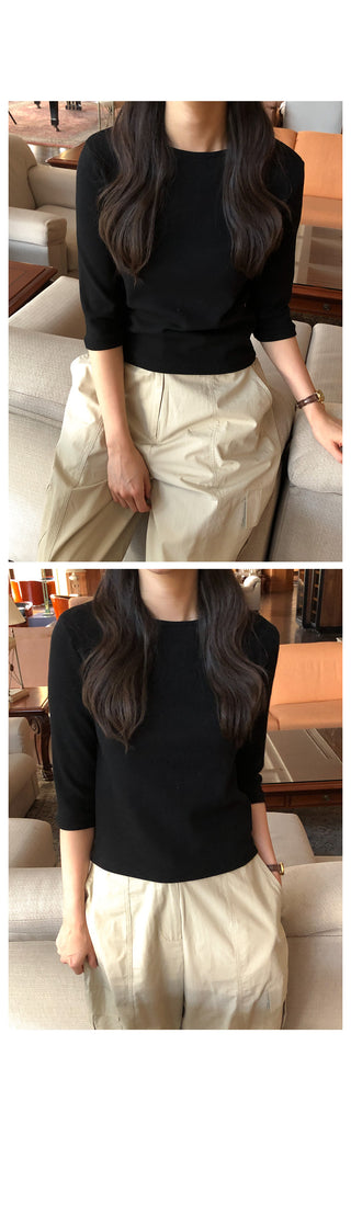 (5 colors) Round neck 7/8 sleeve T-shirt
