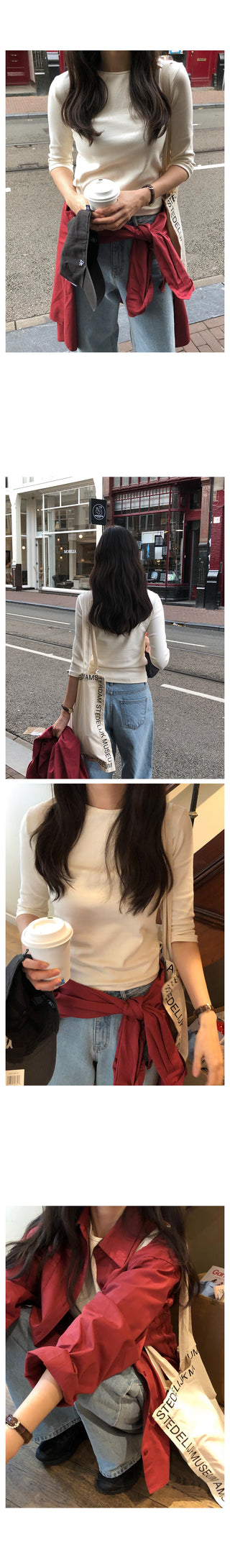(5 colors) Round neck 7/8 sleeve T-shirt