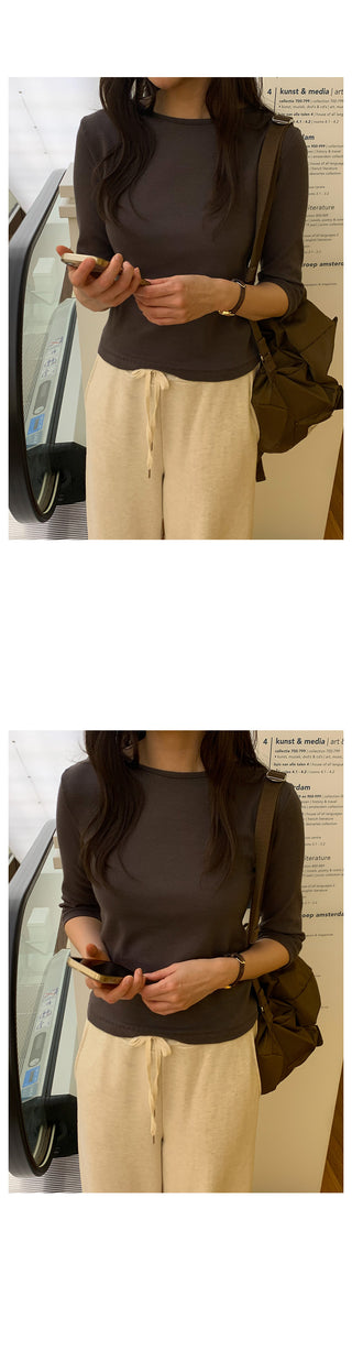 (5 colors) Round neck 7/8 sleeve T-shirt