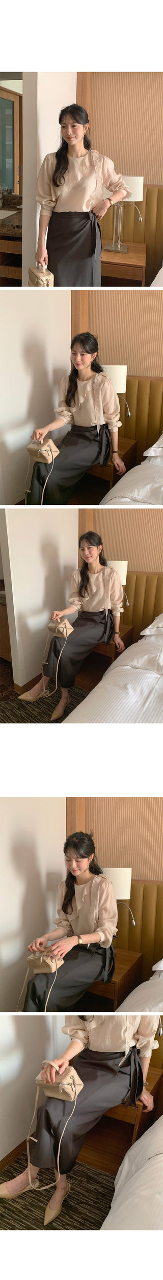 (2 colors) Ruffle Ribbon Blouse