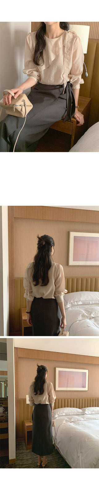 (2 colors) Ruffle Ribbon Blouse