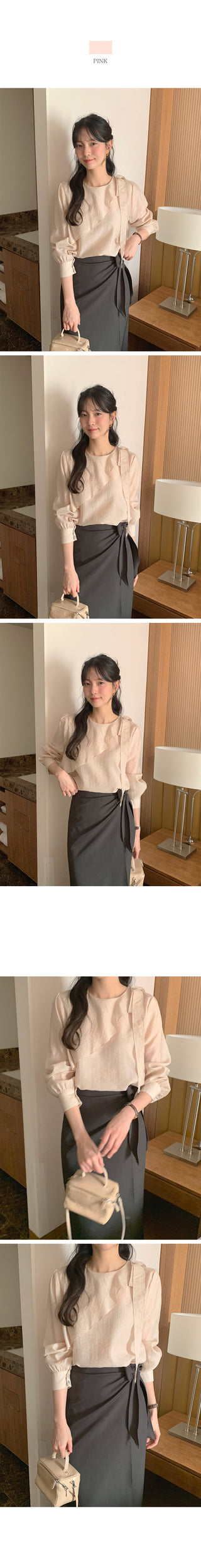 (2 colors) Ruffle Ribbon Blouse