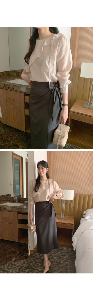 (2 colors) Ruffle Ribbon Blouse