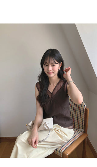[4 colors] Sheer sleeveless blouse