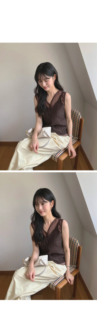 [4 colors] Sheer sleeveless blouse