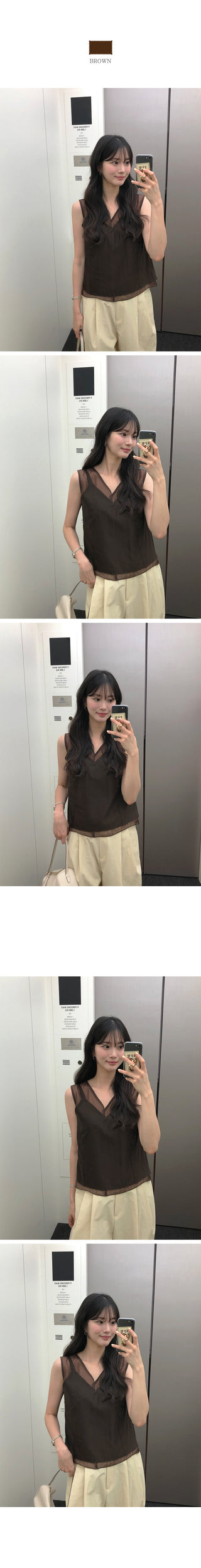 [4 colors] Sheer sleeveless blouse