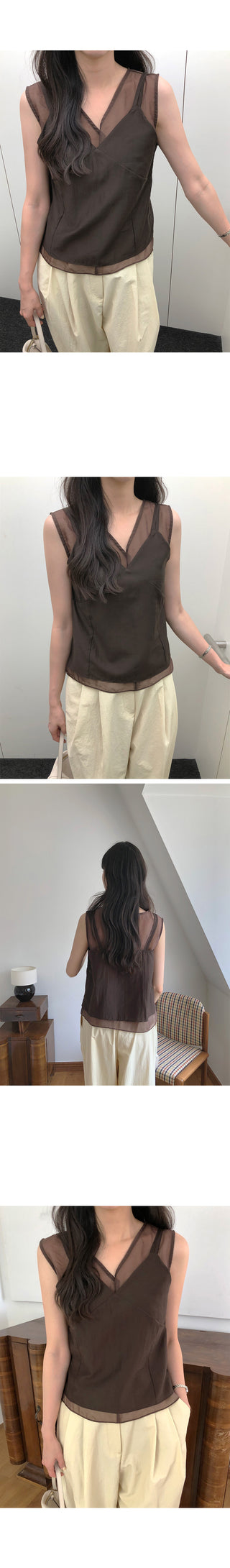 [4 colors] Sheer sleeveless blouse