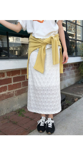 (2 colors) Flower Elastic Waist Long Skirt