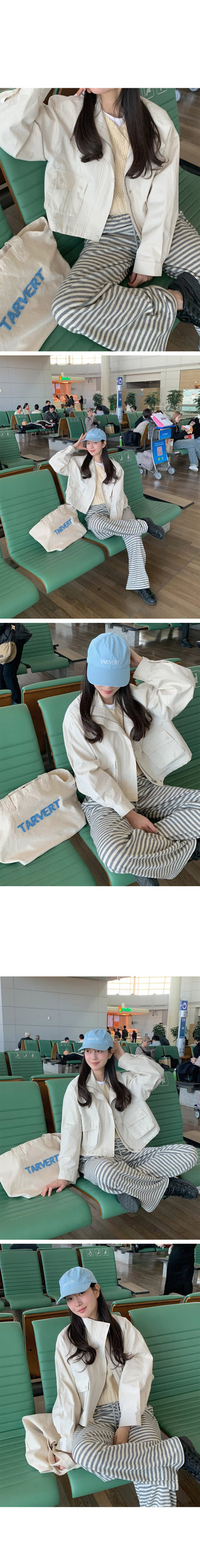 (3 colors) Striped elastic waist pants