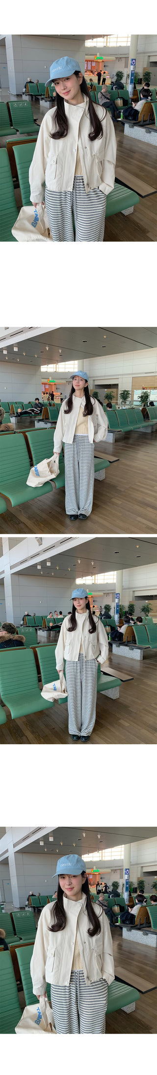 (3 colors) Striped elastic waist pants