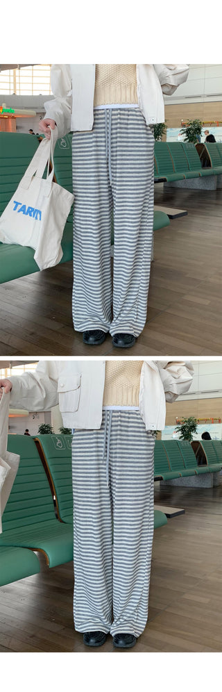 (3 colors) Striped elastic waist pants