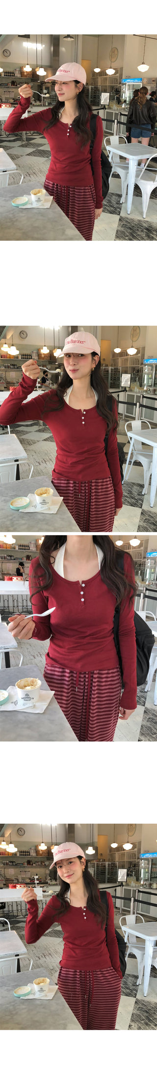 (3 colors) Striped elastic waist pants