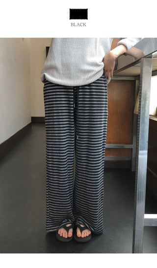(3 colors) Striped elastic waist pants